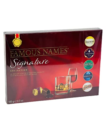 Famous Names Signature Collection 185g An indulgent selection of finest Dark Chocolate filled with classic spirits and liqueur Gift Box (Pack Of 1)
