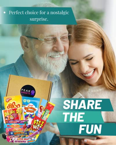 Peak Sweets Large Retro Gift Box - Box of 20 Party Treats and Candy Selection Letterbox - Gift Hamper Basket Set for Christmas, Birthday, Easter for Kids and Adults