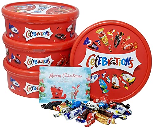 Celebration Chocolate Tubs in Bulk - 4x613g Bulk Christmas Chocolate, perfect as a Chocolate Christmas Gift, Halloween Sweets or Party Bag Fillers.Bulk Christmas Sweets with Topline Card - 2.45kg
