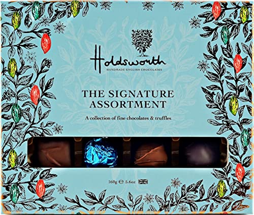 Holdsworth Signature Assortment Gift Box, Luxury Milk, Dark, White Chocolate, Handmade in England, No Palm Oil, Suitable For Vegetarians, Ideal for Birthdays And Anniversary, Assorted Flavours, 160g