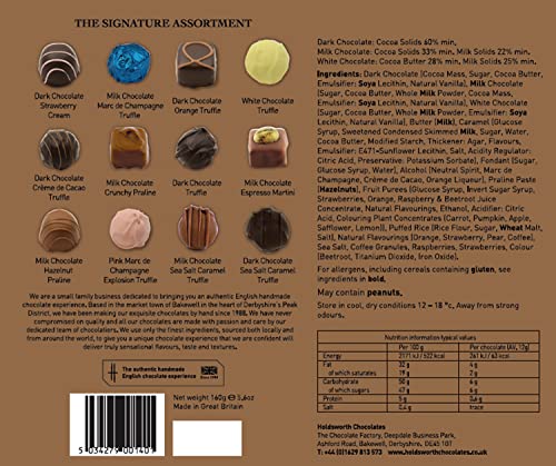 Holdsworth Signature Assortment Gift Box, Luxury Milk, Dark, White Chocolate, Handmade in England, No Palm Oil, Suitable For Vegetarians, Ideal for Birthdays And Anniversary, Assorted Flavours, 160g