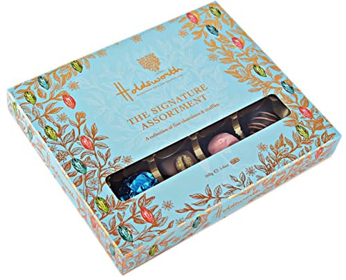 Holdsworth Signature Assortment Gift Box, Luxury Milk, Dark, White Chocolate, Handmade in England, No Palm Oil, Suitable For Vegetarians, Ideal for Birthdays And Anniversary, Assorted Flavours, 160g