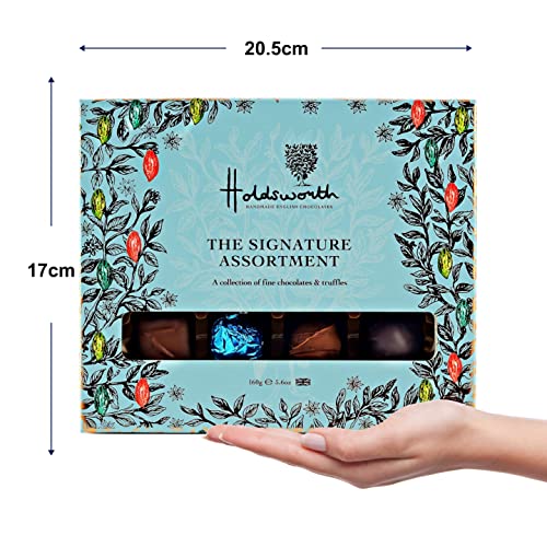 Holdsworth Signature Assortment Gift Box, Luxury Milk, Dark, White Chocolate, Handmade in England, No Palm Oil, Suitable For Vegetarians, Ideal for Birthdays And Anniversary, Assorted Flavours, 160g