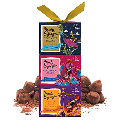 Monty Bojangles Vegan Tower | 3 Gift Boxes - Caramel Haze, Cocoa Berry Blush, Nib Nights | Cocoa Dusted Chocolate Truffles, 300g (3 x 100g Gift Pack)