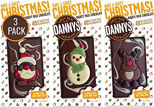 Dannys Christmas Chocolates - 3 x Large 100g Christmas Chocolate Bars Selection Box - Secret Santa Gifts and Stocking Fillers - Christmas Eve Box Fillers