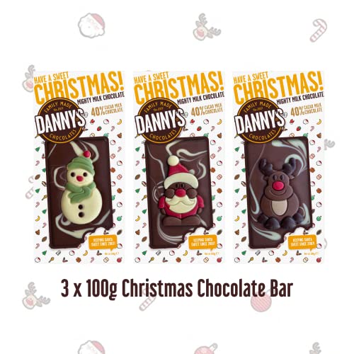Dannys Christmas Chocolates - 3 x Large 100g Christmas Chocolate Bars Selection Box - Secret Santa Gifts and Stocking Fillers - Christmas Eve Box Fillers