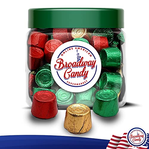 Broadway Candy Sweets Jar 650g - Rolo Minis - Individually Wrapped American Sweets - Red, Green, and Gold Bite-Sized Chocolates - Approximately 100 Pieces