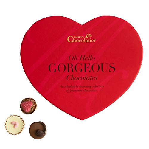 Martin’s Chocolatier Oh Hello Gorgeous Heart Shaped Box of Chocolates | Love Gift Set | 14 Handmade Belgian Milk, White & Dark Chocolates | Ideal Present for Birthday, Valentines & Anniversary 209g