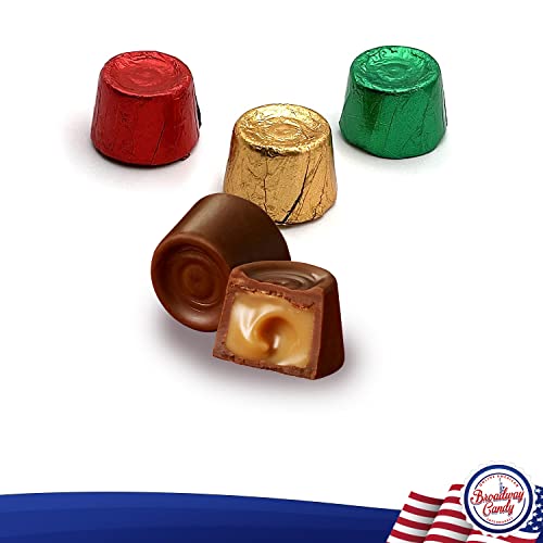 Broadway Candy Sweets Jar 650g - Rolo Minis - Individually Wrapped American Sweets - Red, Green, and Gold Bite-Sized Chocolates - Approximately 100 Pieces