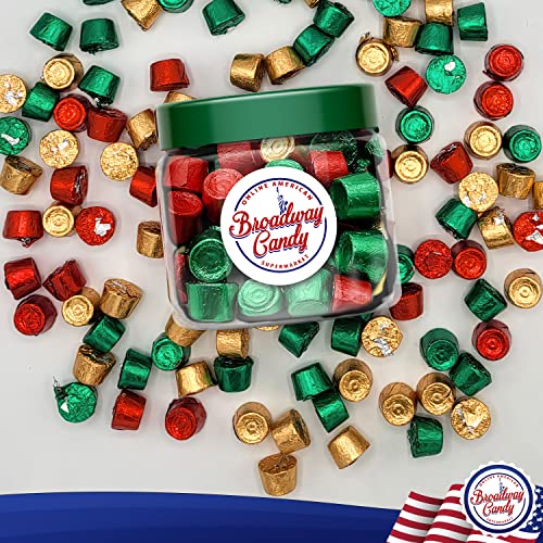 Broadway Candy Sweets Jar 650g - Rolo Minis - Individually Wrapped American Sweets - Red, Green, and Gold Bite-Sized Chocolates - Approximately 100 Pieces
