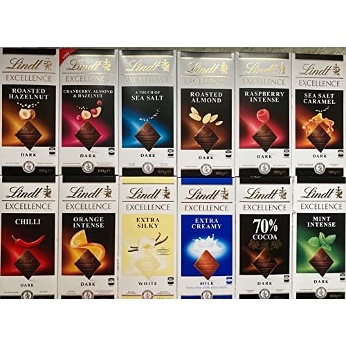 Chocolate Selection Of Assorted Delicious Lindt Excellence Swiss Mix Chocolate Bars - Perfect Chocolate Hamper, Birthday Present, Christmas Thank You Gift (12)