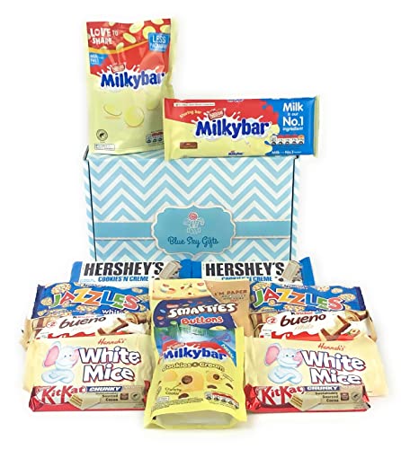 White Chocolate Hamper for White Chocolate Lovers. The Chocolate Box Gift, for All Those Chocolate Lovers. Milkybar, Bueno, Hershey’s, White Mice, Jazzles and More, Presented in A Luxury Gift Box.