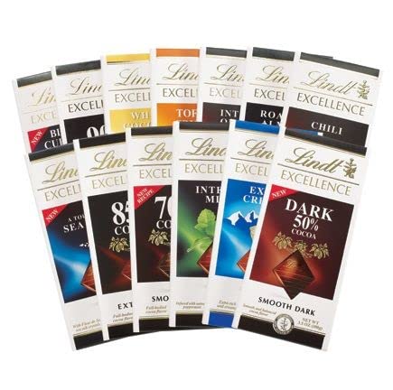 Chocolate Selection Of Assorted Delicious Lindt Excellence Swiss Mix Chocolate Bars - Perfect Chocolate Hamper, Birthday Present, Christmas Thank You Gift (12)