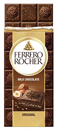 Ferrero Rocher Original Milk Chocolate Bars and Hazelnut, Party Food, Chocolate Hamper, Milk Chocolate with Crunchy Whole Hazelnut and Cocoa Filling, (90g)