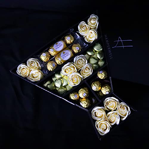Ferrero Rocher Signature Chocolate Bouquet With Ivory Roses, Chocolate Foiled Hearts, Ferrero Rocher Truffles & More in a luxury Presentation Hamper Box