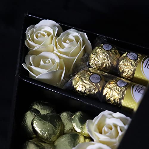 Ferrero Rocher Signature Chocolate Bouquet With Ivory Roses, Chocolate Foiled Hearts, Ferrero Rocher Truffles & More in a luxury Presentation Hamper Box