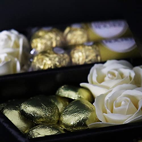 Ferrero Rocher Signature Chocolate Bouquet With Ivory Roses, Chocolate Foiled Hearts, Ferrero Rocher Truffles & More in a luxury Presentation Hamper Box