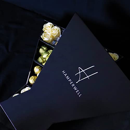 Ferrero Rocher Signature Chocolate Bouquet With Ivory Roses, Chocolate Foiled Hearts, Ferrero Rocher Truffles & More in a luxury Presentation Hamper Box