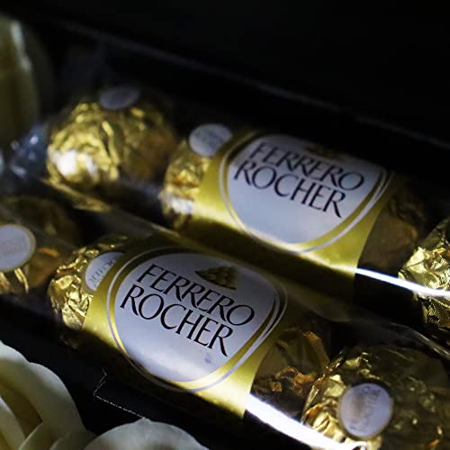 Ferrero Rocher Signature Chocolate Bouquet With Ivory Roses, Chocolate Foiled Hearts, Ferrero Rocher Truffles & More in a luxury Presentation Hamper Box