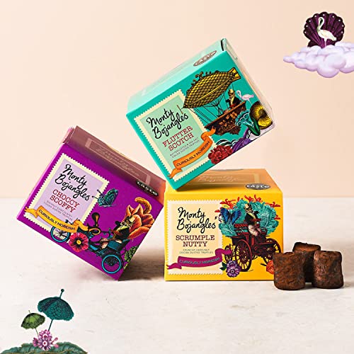 Monty Bojangles Cocoa Dusted Truffles Gift Tower | 3 Gift Boxes - Choccy Scoffy, Scrumple Nutty, Flutter Scotch | Cocoa Dusted Chocolate Truffles, 300g (3 x 100g Pack)