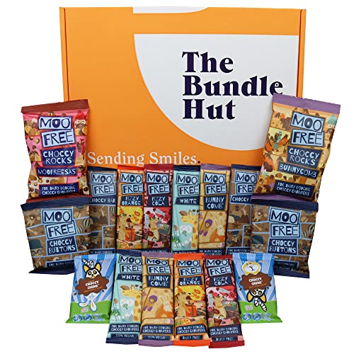 Dairy Free Chocolate Gifts Hamper Box from The Bundle Hut: 16 x Moo Free Chocolates, Vegan, Gluten Free, SOYA Free - for Kids, Women & Men (Orange Box)