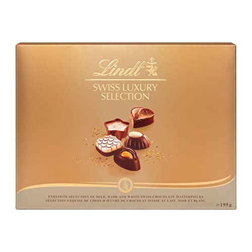 Lindt Swiss Luxury Selection - 19 Assorted Milk, White and Dark Chocolate Box Medium, 195 g - Gift Present or Sharing Box - for Him and Her - Easter, Birthday, Congratulations, Thank you