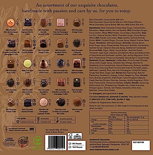 Holdsworth Luxury Assortment Gift Box, Handmade in England, Chocolates, Truffles, Pralines, Caramels, 25 Luxury Assorted Flavours, Suitable For Vegetarians, Ideal for Birthdays, Anniversaries 300 g