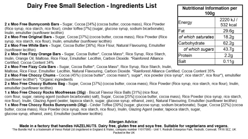 Dairy Free Chocolate Gifts Hamper Box from The Bundle Hut: 16 x Moo Free Chocolates, Vegan, Gluten Free, SOYA Free - for Kids, Women & Men (Orange Box)