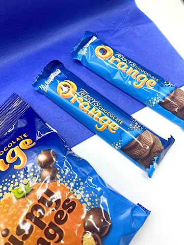 Terry's Orange Chocolate with Socks Gift Box for Men by Inside the Box Gifts - Gift Set for Men: Blue Striped Bamboo Socks and Tempting Terry's Chocolate Orange Treats