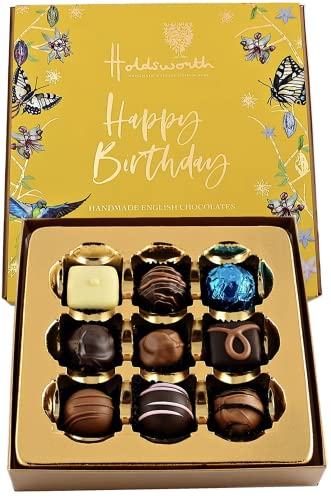 Holdsworth Chocolates Occasions Collection - Happy Birthday Gift Box Filled with Handmade Truffles and Assorted Milk, Dark and White Chocolates Perfect for gifting 110g