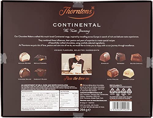 Thorntons Continental Chocolate Gift, Perfect for Sharing, Gifts for Women and Men, Unique Flavours Milk, White, Dark Chocolate, 264g