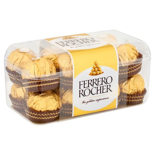 Ferrero Rocher Pralines, Chocolate Gift, Gifts for Women and Men, Chocolate Box, Whole Hazelnut Covered in Milk Chocolate and Nuts, Box of 16 (200g)