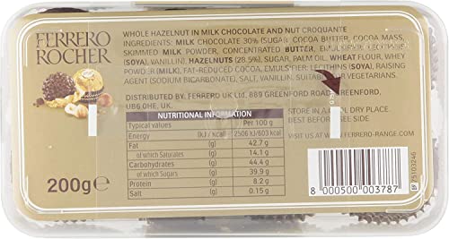 Ferrero Rocher Pralines, Chocolate Gift, Gifts for Women and Men, Chocolate Box, Whole Hazelnut Covered in Milk Chocolate and Nuts, Box of 16 (200g)