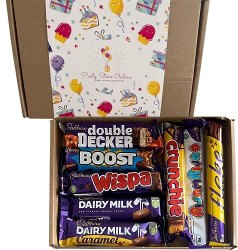 Cadbury Happy Birthday Chocolate Gift Sweet Box - 8 Full Size Bars | Dairy Milk, Crunchie, Curlywurly | Letterbox Chocolate Hamper | Birthday Present