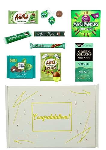 Mint Chocolate Hamper, 4 Different box designs including - Happy Birthday - Congratulations - Thank you - Chocoholic Box - Great gift for a chocolate lover (Congratulations)