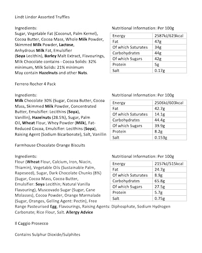 Prosecco & Chocolate Hamper - Two Small Prosecco, Lindt Lindor Chocolates, Ferrero Rocher & Premium Chocolate Chip Biscuits - Hamper Exclusive To Burmont's
