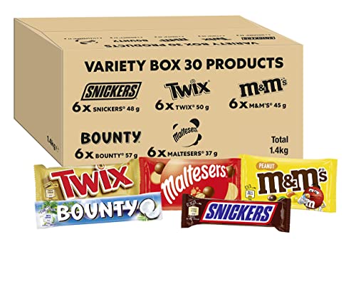 M&M's, Snickers & More, Mixed Chocolate Bar Variety Bulk Box, Chocolate Gift, 30 Bars, 1.4kg
