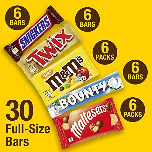 M&M's, Snickers & More, Mixed Chocolate Bar Variety Bulk Box, Chocolate Gift, 30 Bars, 1.4kg