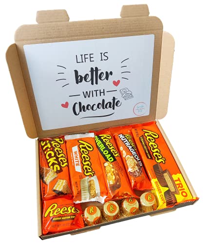 Reeses American Chocolate Gift Box | Reese's Peanut Butter Chocolate Hamper | Reese American Candy Gift Set Selection | Chocolate Letterbox Friendly Gift Box | Chocolate Gift for Reeses Lovers
