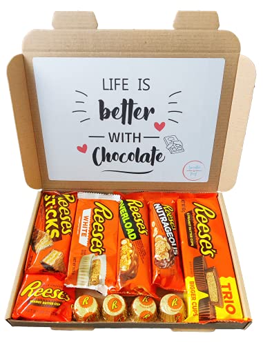 Reeses American Chocolate Gift Box | Reese's Peanut Butter Chocolate Hamper | Reese American Candy Gift Set Selection | Chocolate Letterbox Friendly Gift Box | Chocolate Gift for Reeses Lovers
