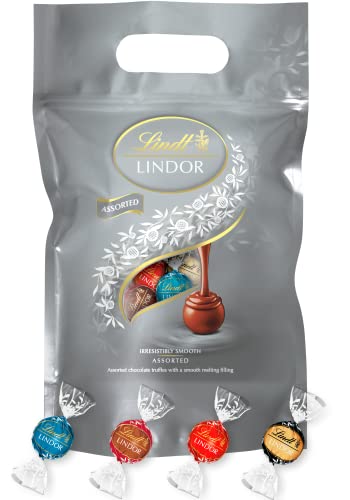 Lindt Lindor Chocolate Silver Truffles Bag - Approx 80 balls, 1 kg - Chocolate Truffles with a Smooth Melting Filling - Sharing Pouch - for Him and Her - Easter, Birthday, Congratulations, Thank you