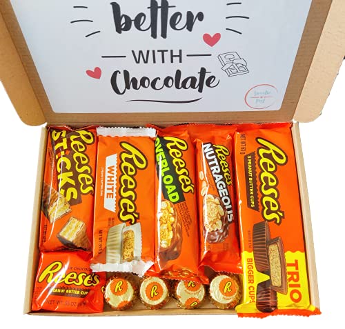 Reeses American Chocolate Gift Box | Reese's Peanut Butter Chocolate Hamper | Reese American Candy Gift Set Selection | Chocolate Letterbox Friendly Gift Box | Chocolate Gift for Reeses Lovers