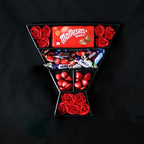 Celebrations Signature Chocolate Bouquet With Red Roses, Chocolate Foiled Hearts, Large Malteser Chocolate Bar & More in a luxury Presentation Hamper Box