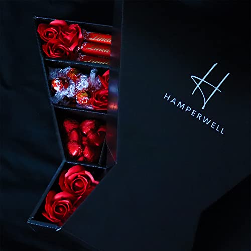 Lindt Lindor Signature Chocolate Hamper With Red Roses, Chocolate Truffles, Lindt Lindor Chocolate Bars & More in a Luxury Presentation Box