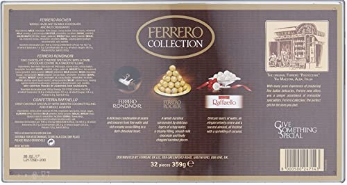 Ferrero Collection Pralines, Chocolate Gift, Gifts for Women and Men, Wedding Gifts, Chocolate Hamper Assorted Rocher, Coconut Raffaello and Dark Chocolate Rondnoir, Box of 32 (359g)