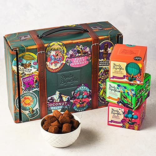 Monty Bojangles Chocolate Truffle Trunk Gift Hamper | Chocolate Cocoa Dusted Truffle Assortment Gift Box | with 9 Gift Boxes & Flavour Varieties | Green, 900g (9 x 100g Gift Pack)
