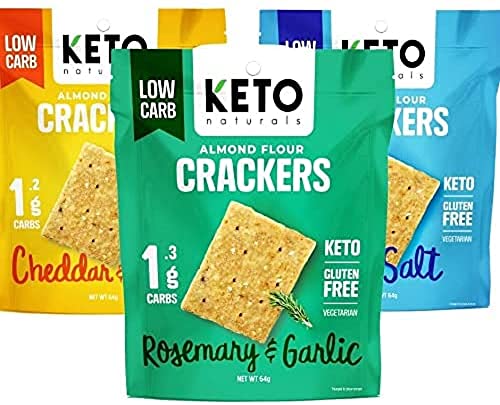 Keto Crackers (Sea Salt, Rosemary & Garlic, Cheddar & Onion ) Variety Pack, Low carb Crackers, Keto Snacks, Low carb Snack, high Fibre & Gluten Free (3 x 64g Packs). Keto Snacks no Carbs no Sugar
