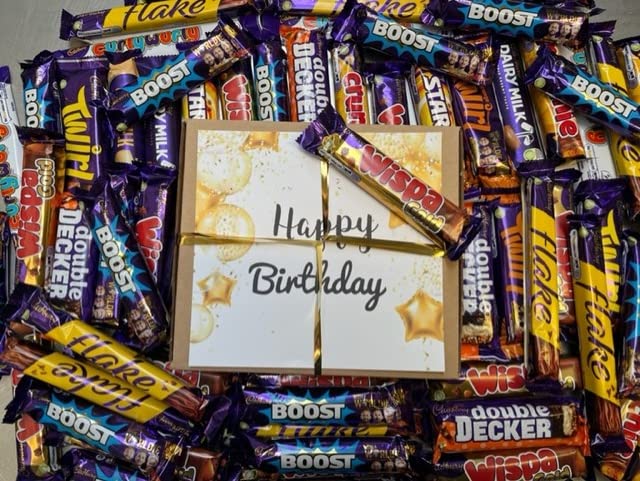 Cadburys Happy Birthday Chocolate Gift Sweet Box Hamper - 8 Full Size No Multi Pkt Dairy Milk Crunchie Curly wurly letterbox chocolate Birthday Present 13th 16th 18th 21st 30th 40th 50th 60th
