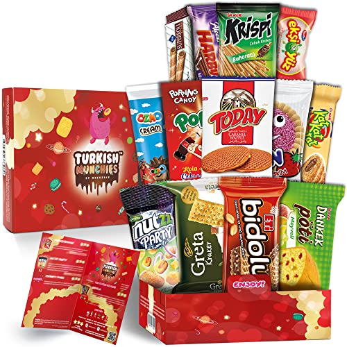 Midi Premium International Snacks Box | Premium and Exotic American Alike Retro Turkish Treats | Mix Variety Pack of Foreign Snacks and Candies | Lovers’ Galaxy Themed Box | 12 Full-Size Snacks