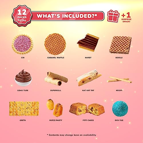 Midi Premium International Snacks Box | Premium and Exotic American Alike Retro Turkish Treats | Mix Variety Pack of Foreign Snacks and Candies | Lovers’ Galaxy Themed Box | 12 Full-Size Snacks
